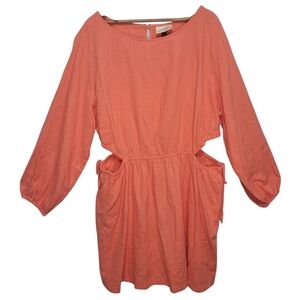 Universal Thread Long Sleeve Cutout Dress Women's Size 2X Coral NWT Spring Girly